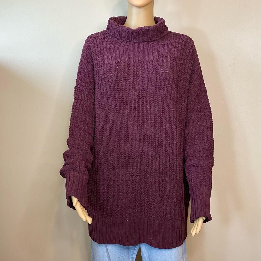 AERIE Oversized Cowl Neck Knit Maroon Sweater